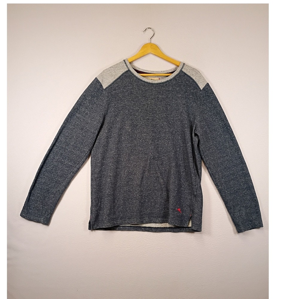 Coastal Tommy Bahama Mens‎ Medium Blue Marled Colorblock Crewneck Sweatshirt